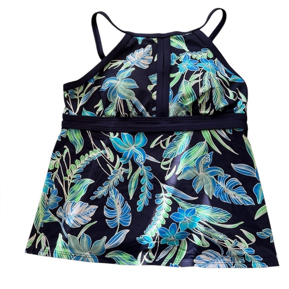 Lands End Womens Keyhole High Neck Tankini Top Deep Sea swimsuit pool beach 4P - Picture 3 of 9